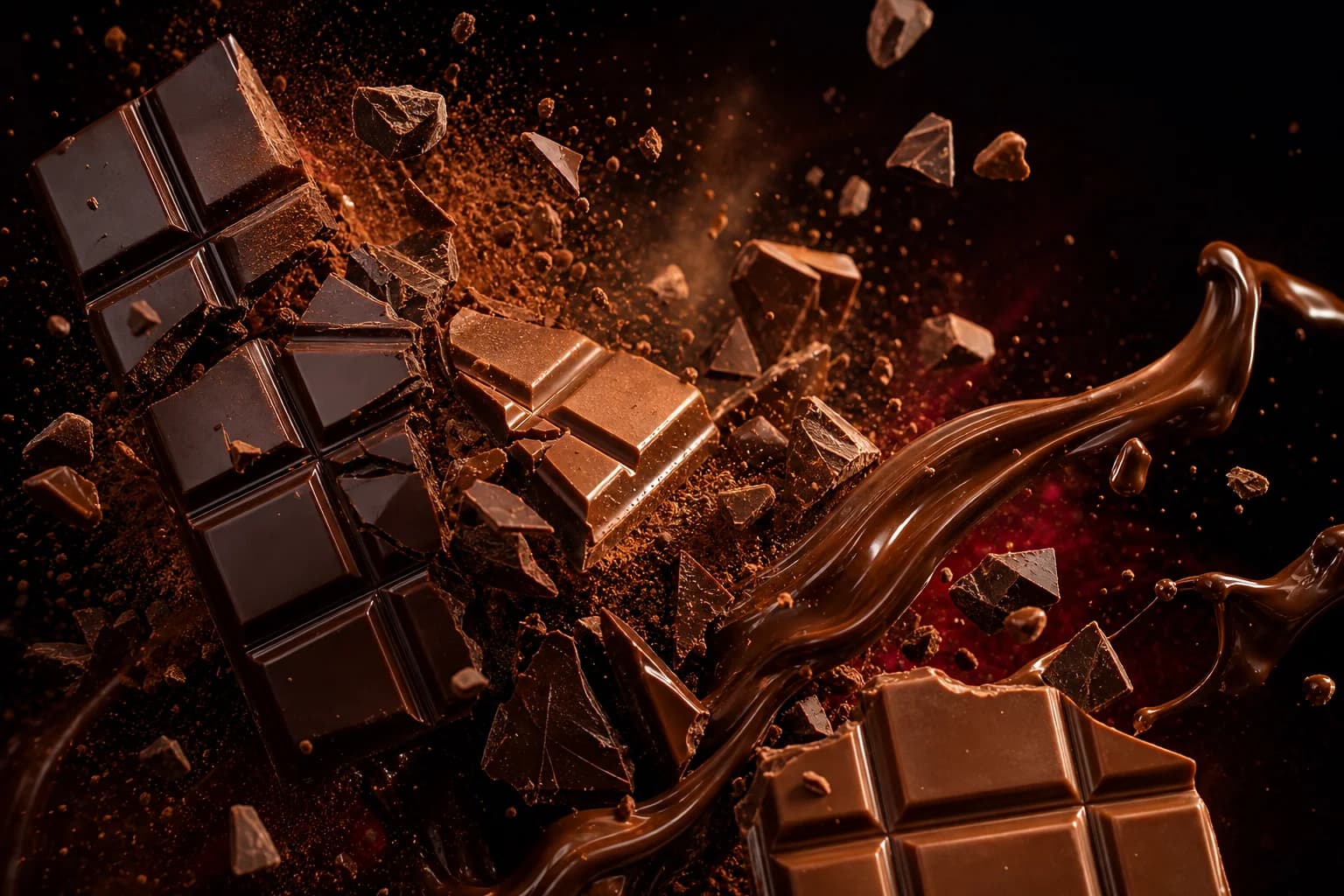 Chocolate bars shattering with flying shards
